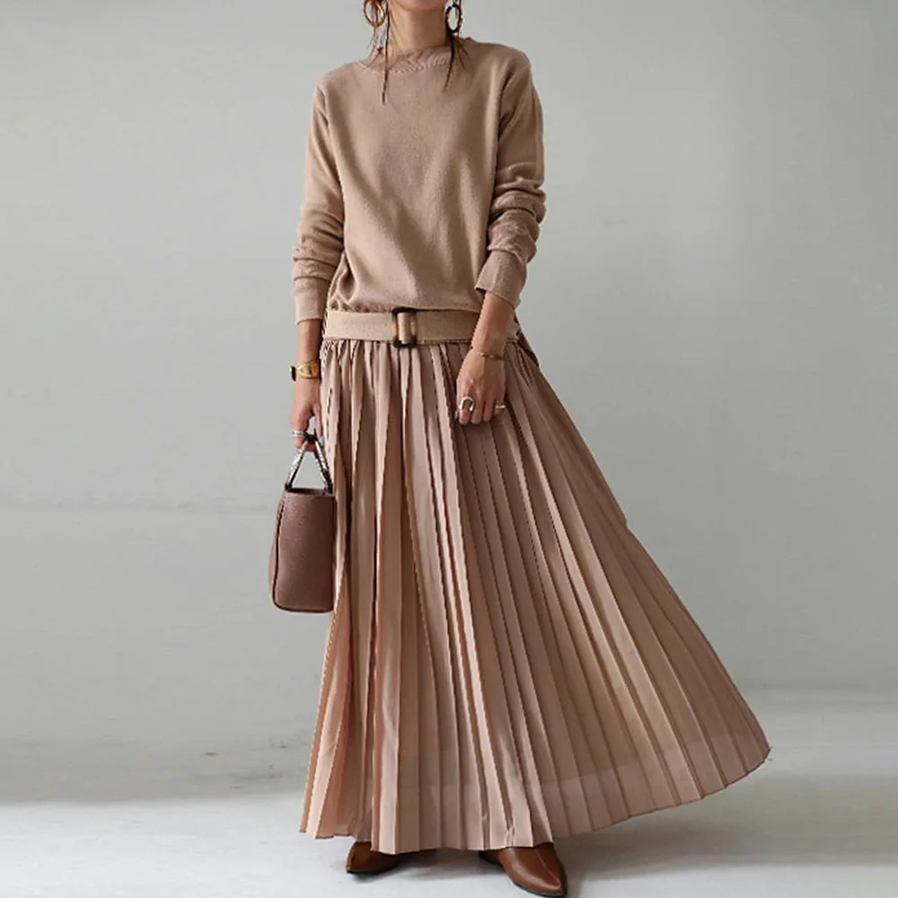 

Women Knit Dress Long Sleeve Female Spring Sweater Long Dress 2021 Solid Color Elegant Fashion Elegant For Party Street Shot