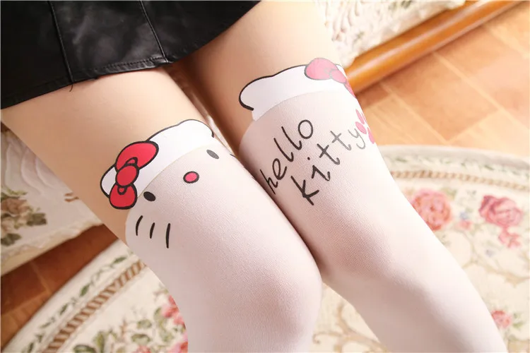 Японские Синдзюку праздник колена печать, шелковые носки hello kitty татуировки с котами, носки, зеленый отдых, высокие колготки
