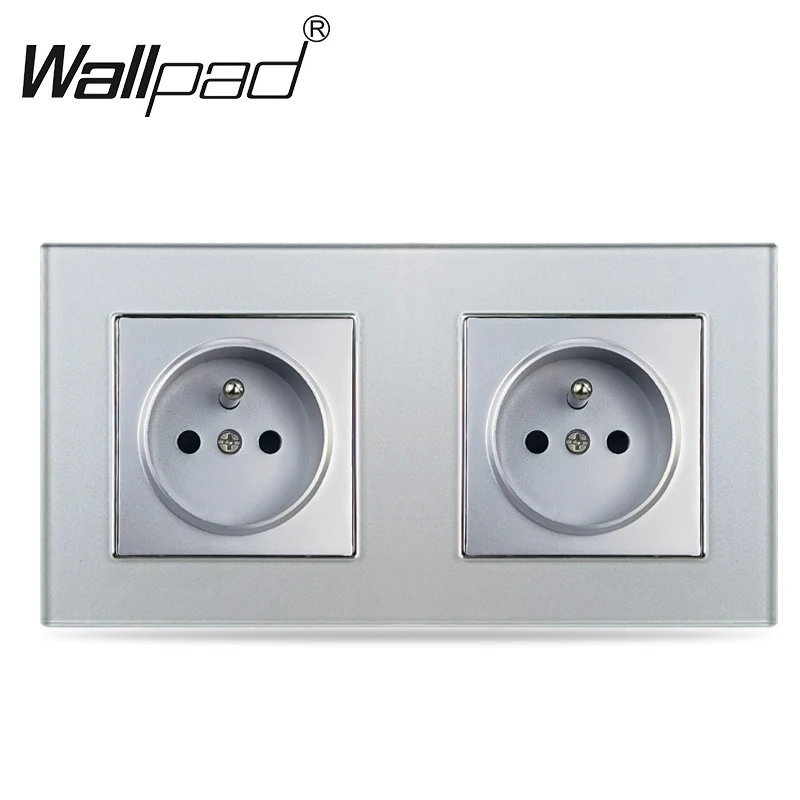 

Double Silver EU French Socket Round Back 156*86mm Wallpad Crystal Glass 220V AC 16A Poland Belgium France Wall Power Outlet