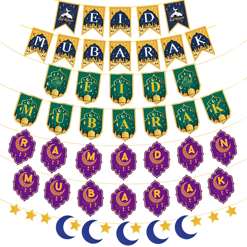 

Eid Mubarak Banner Ramadan Mubarak Paper Bunting Garland Ramadan Decoration For Home Islamic Muslim Festival Party Decor