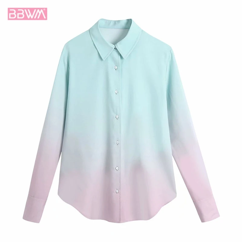

Tie-dye Design Lapel Long Sleeves Women's Fashion Niche Shirt Vintage Loose Drape Casual Chic Female Tops