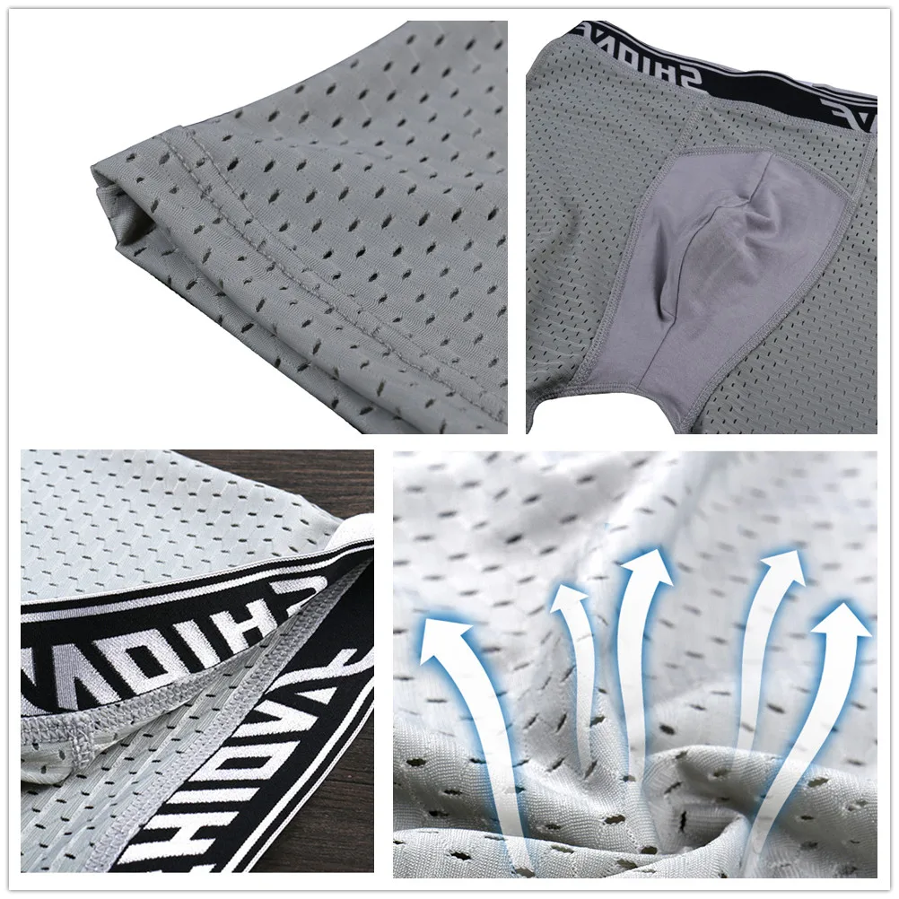 

Dry Fit Mens Underpants Ice Silk Solid Fabric Smooth Underwear Extra Pouch Long Leg Boxer Plus Size for Cycling Casual