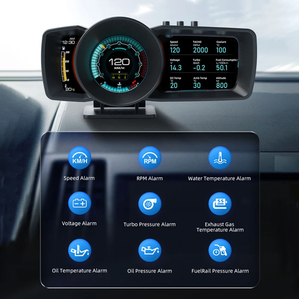 

2021 Car OBD GPS Dual Smart Gauge with Adjustable Bracket Alarm Ambient Light Clear Fault Code Speedometer OBD2 Meter