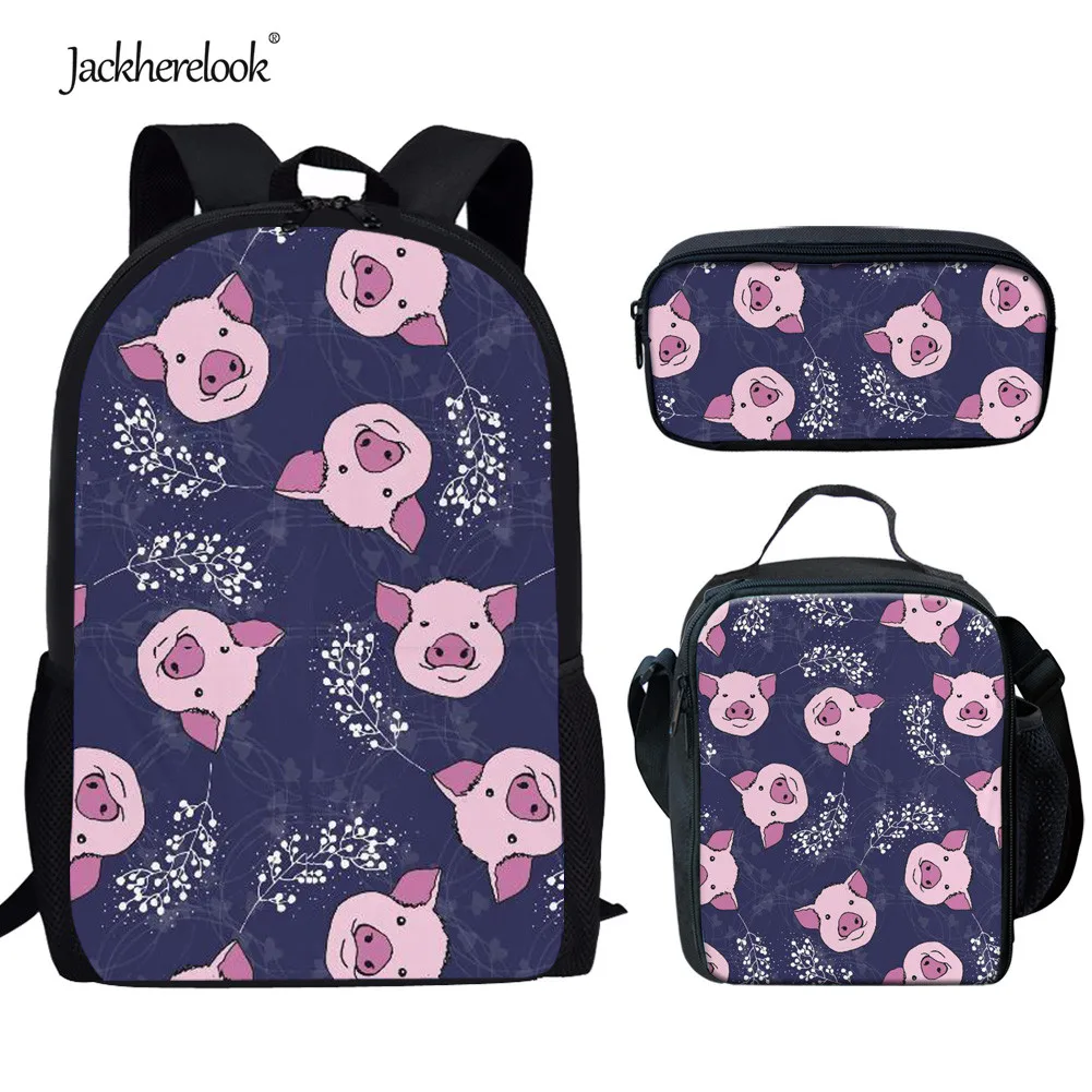 

Jackherelook Cartoon Piggy Design Girls School Bags 3pcs/Set Student Backpack Large Capacity Bookbag/Schoolbag for Pupil Mochila