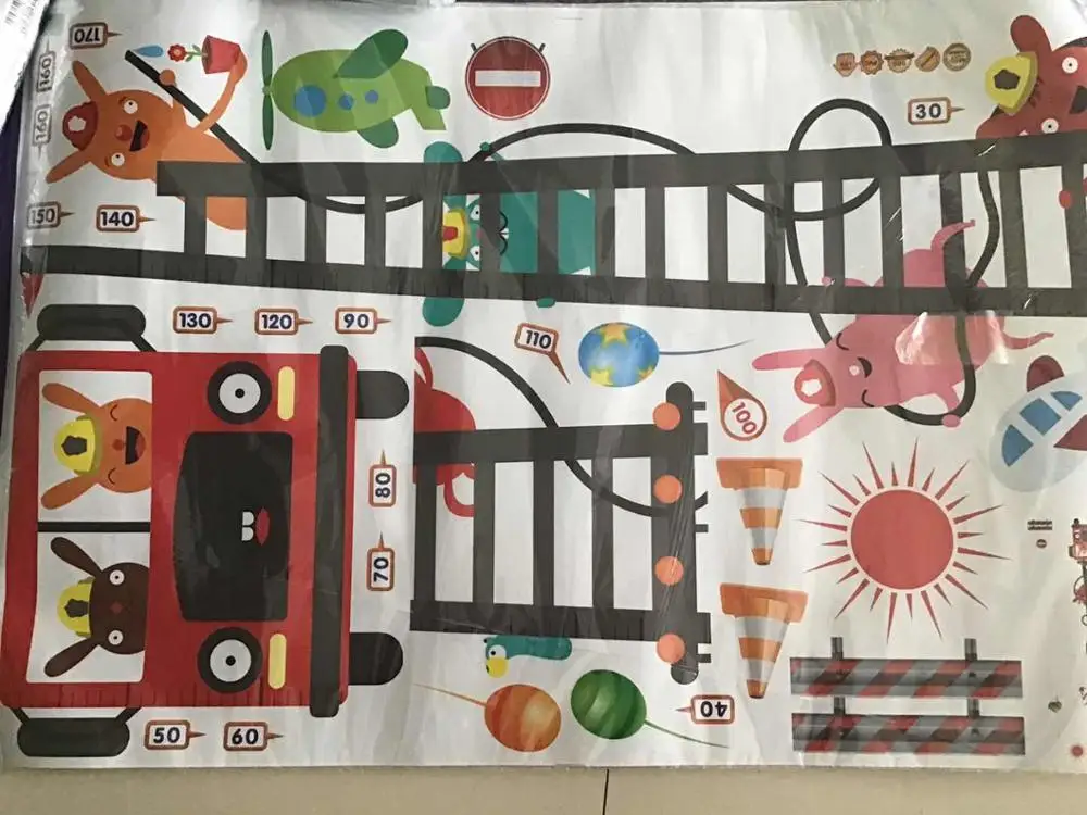 Настенная Наклейка с измерителем роста мультяшного пожарного автобуса для