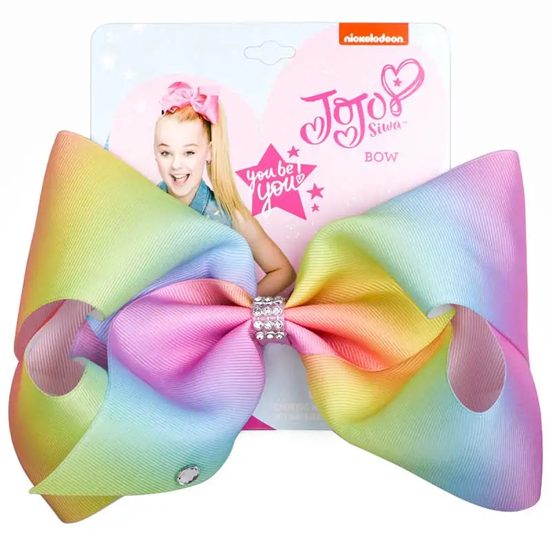 8&quot Jojo Siwa Hair Bows Rainbow Hairpin Handmade Printed Ribbon Bowknot Jumbo Girl Party Accessories for Kids Clip |