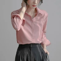 women blouses office lady tops pink long sleeve vintage blouse 2022 fashion shirts streetwear casual loose blusas
