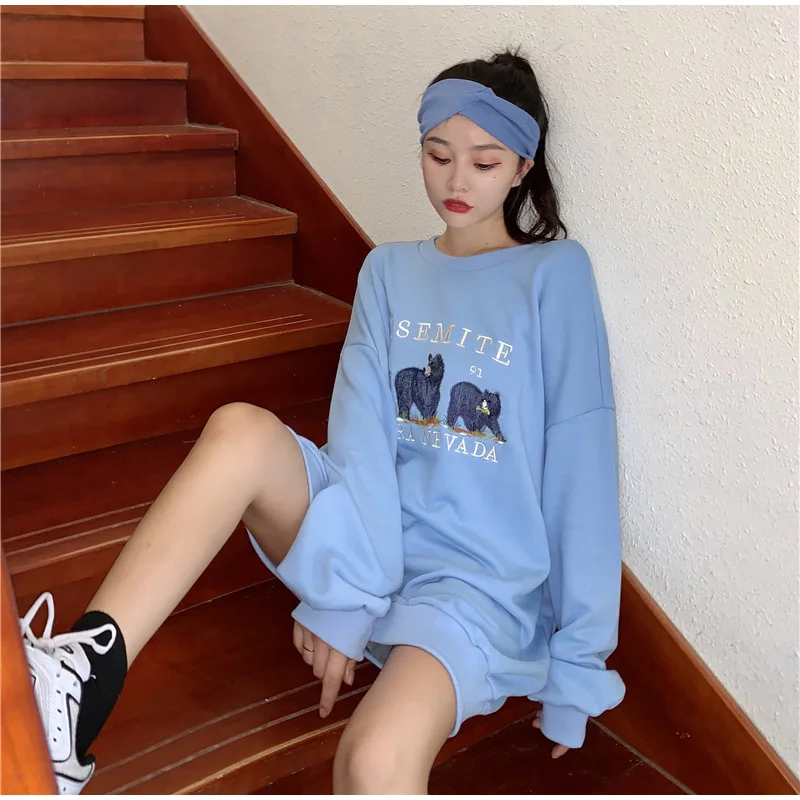 

Pullovers Female Autumn Harajuku Ladies Sweatshirts Embroidery Korean Bear Letter Printed Women's Sweatshirt Long Sleeve O-Neck