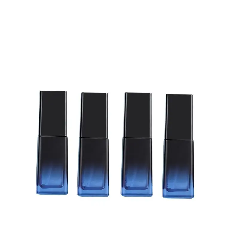 

40ml square blue glass bottle with pump lid for lotion/emulsion/serum/foundation/toner/water skin care cosmetic packing