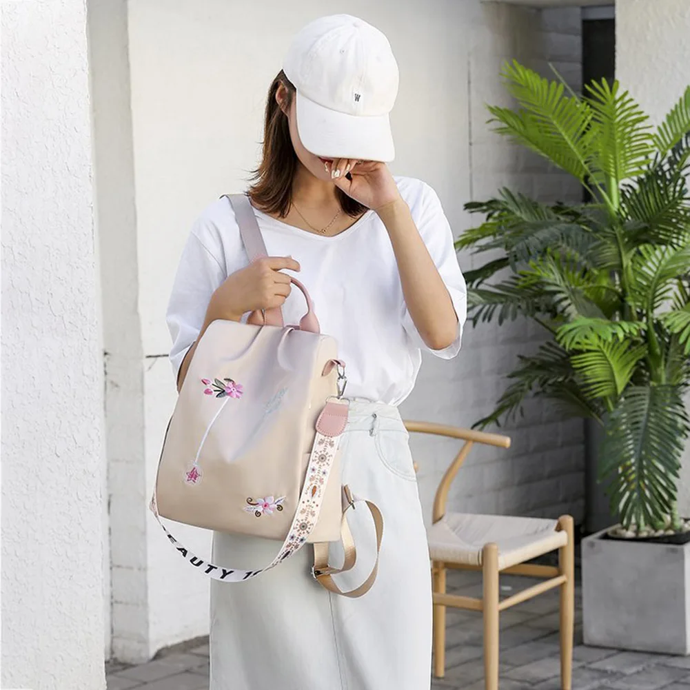 

3 in 1 Embroidery Backpack Women Anti-theft Shoulder Bags Teenage Girls Casual Oxford High School Bags Simple Female Travel Bag