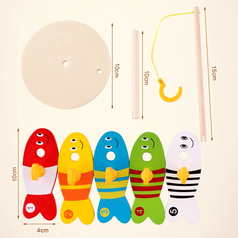 

Creative wooden baby toys colorful cartoon digital fishing game set early education educational toys for children Parent-child