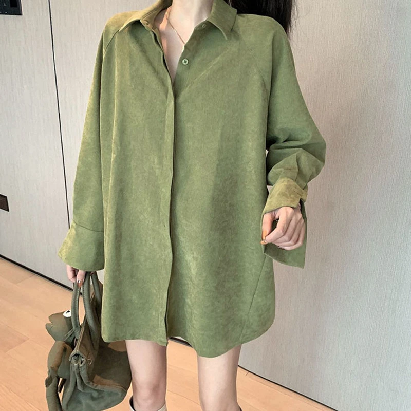 Женская Вельветовая рубашка свободного покроя модная черная с длинным рукавом и