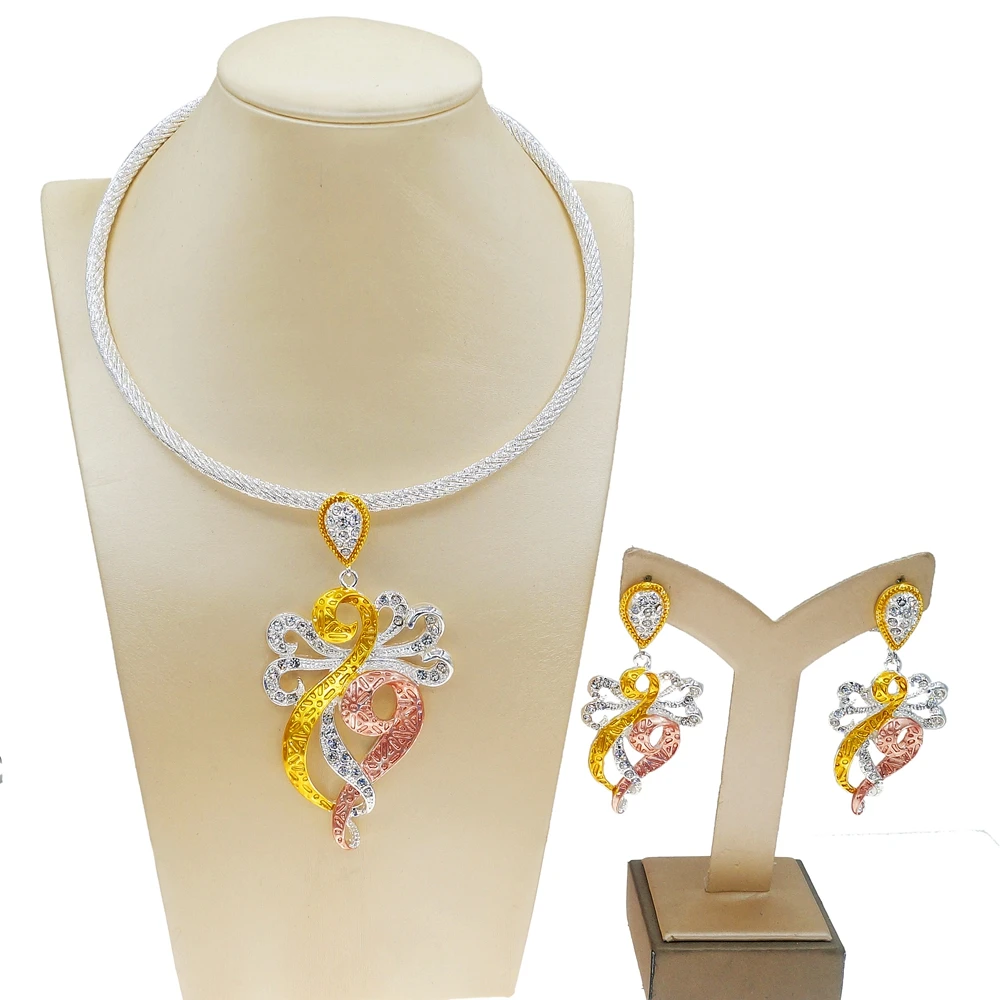 

Yulaili Dubai Gold Jewelry Sets Crystal Necklace Earrings Wedding Bridal African Jewelery Set Party Accessories Free Shipping