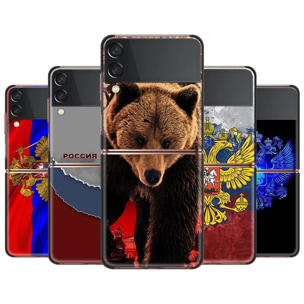 

Russia Flag National Emblem Cover For Samsung Galaxy Z Flip 6.7" Flip3 5G Black PC Hard Phone Case Segmented Protect Coque