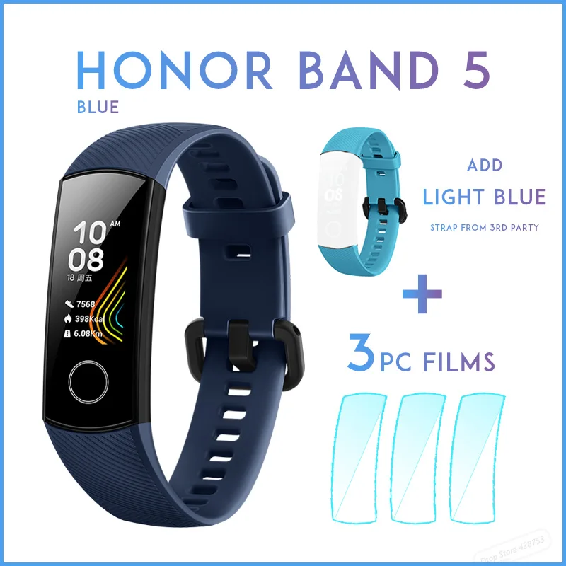 blue add light BLU Умный Браслет huawei Honor Band 5, Оксиметр, волшебный цвет, сенсорный экран, для плавания, для обнаружения сердечного ритма, сна, сна - Цвет: blue add light BLU