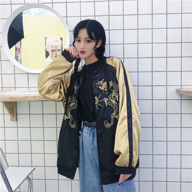 LMCAVASUN Harajuku панк BF Style куртка с вышивкой дракона молния бомбер бейсбольная 2019 Осень