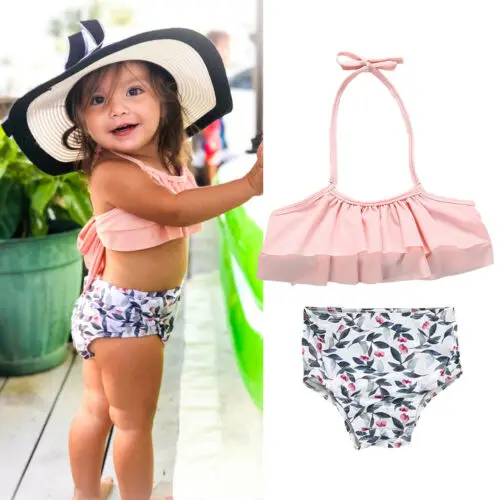 Милый купальный костюм с оборками для маленьких девочек Купальник подвязками