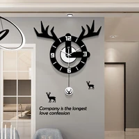 nordic deer head hanging clock silent living room clock pendant modern simple personality creative fashion home watch clock