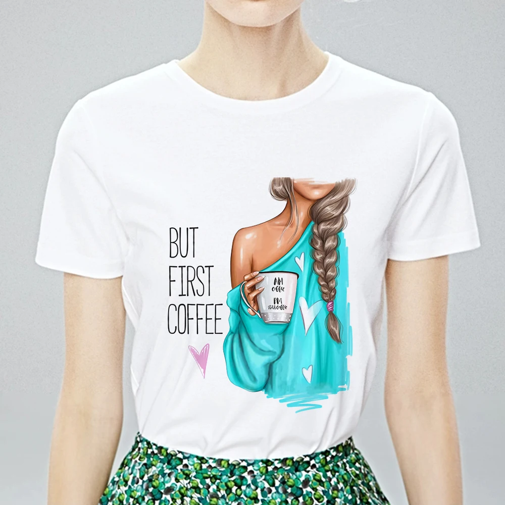 Летняя футболка но первая кофейная английская модная простая Свободная