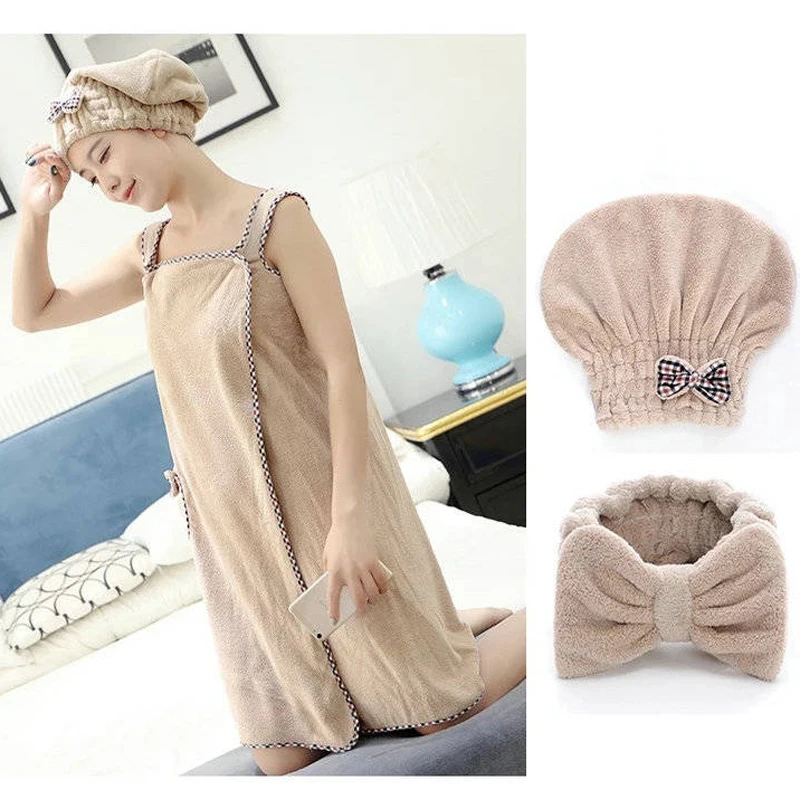 Домашняя флисовая юбка для купания Шапочка-полотенце душа повязка волос