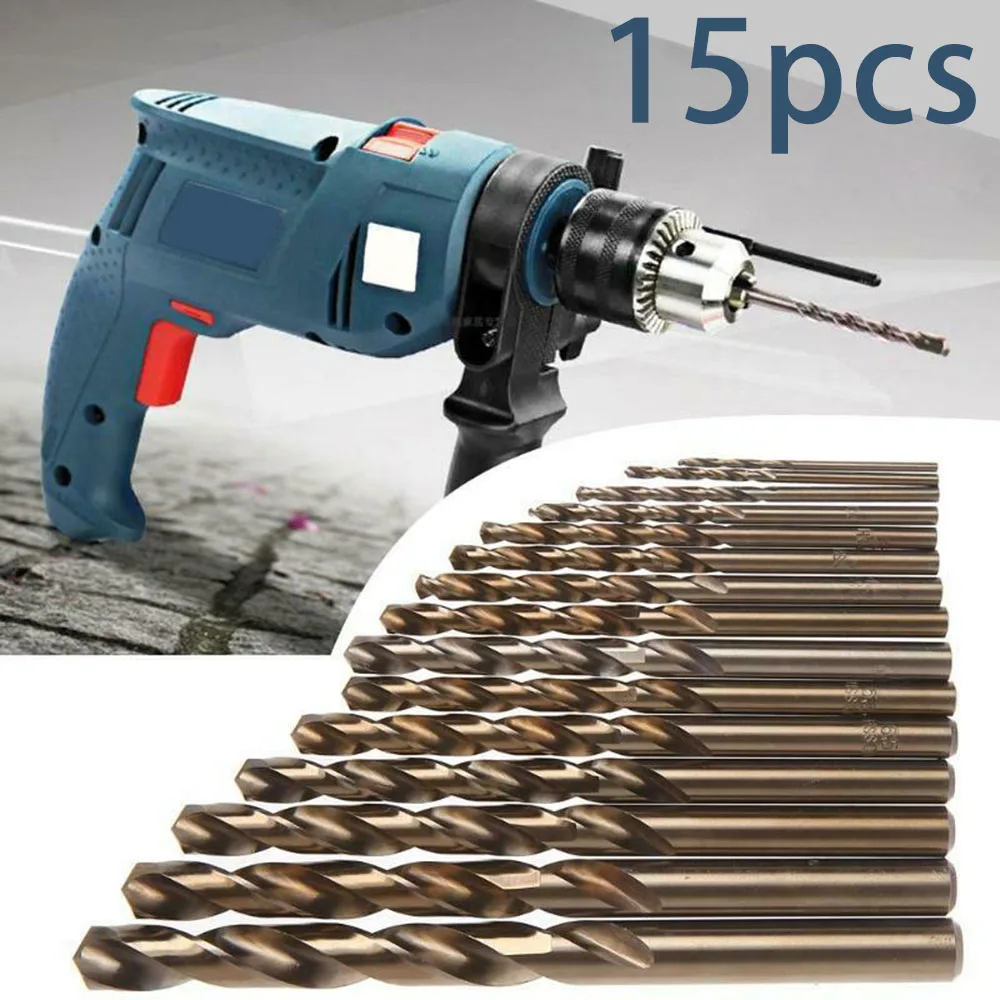 

Handheld 15pcs Drill Bits High Speed Steel 1.5-10mm Cobalt Twisted Metal Opening Stationary Using