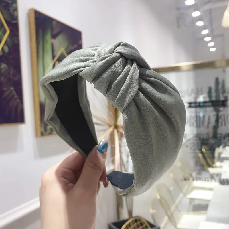 Светло-зеленый 1 pc Fashion Style Women Girls Solid Bezel Vintage Hairband Headband Female Girls Korean Cross Satin Hair Accessories Headwear - Цвет: Светло-зеленый