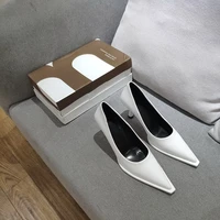 2020 new womens shoes leather woman high heels pointed toe women pumps for fashion office lady slip on sock free white black