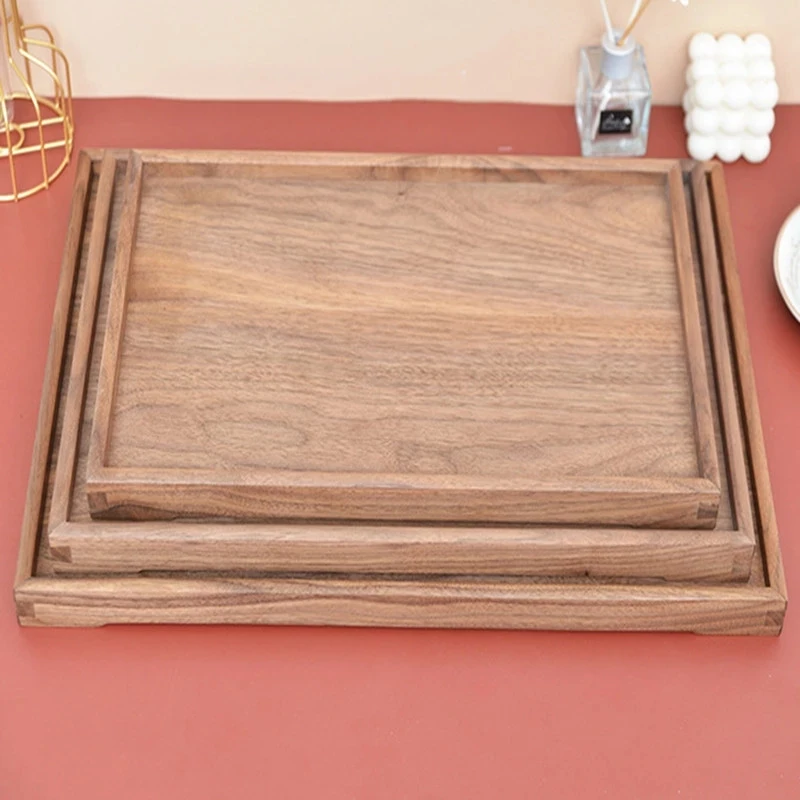 

Прямоугольная деревянная посуда из черного ореха, тарелки, домашние десерты, сушеные фрукты, орехи, закуски, лотки для хранения еды