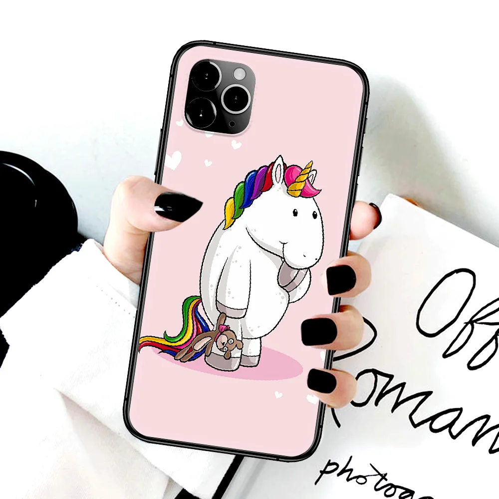 

Color Cute Unicorn Cartoon Phone Case For Iphone 4 4s 5 5S SE 5C 6 6S 7 8 Plus X XS XR 11 12 Mini Pro Max 2020 black Funda 3D