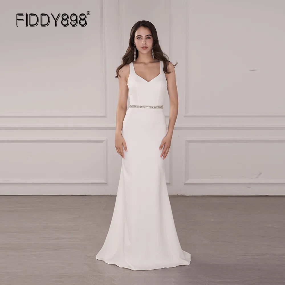 

Простое свадебное платье 2020, платье невесты с V-образным вырезом, элегантное женское платье с поясом, свадебные платья