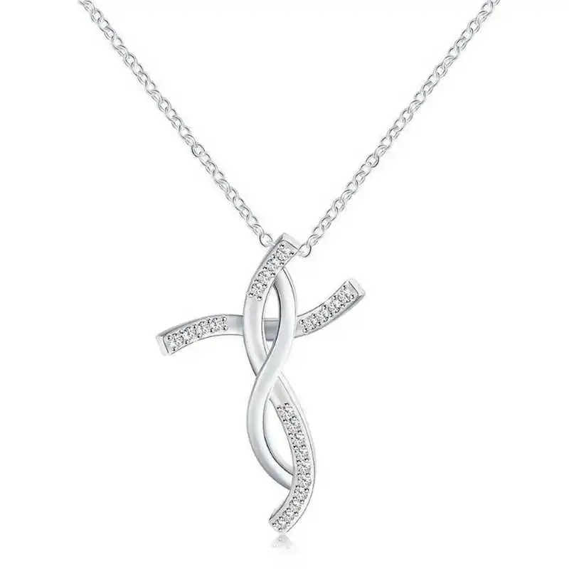 

Cute crystal Silver Color Cross Fashion Necklace wedding jewelry Women charms
