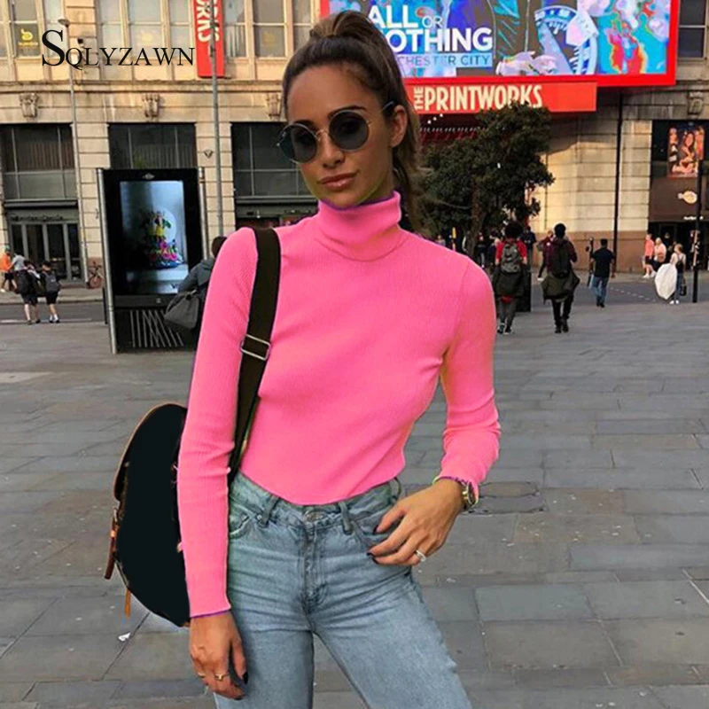 Женская трикотажная рубашка с высоким воротником и длинным рукавом|Футболки| |