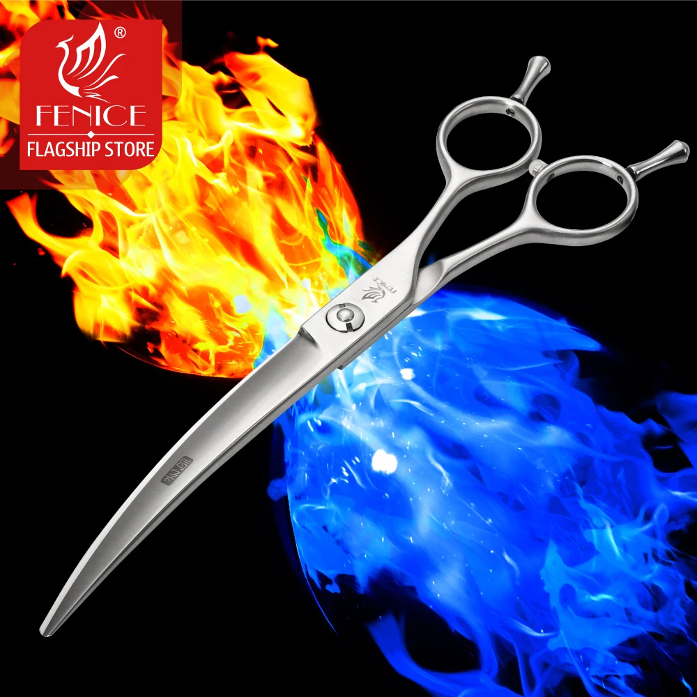 Fenice Curved Scissors Pet Dog Grooming Shears 7.0 7.5 inch Japan 440c Stainless Steel Specific Angles 30 degrees ideal shears