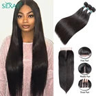 Шелковистые прямые пряди с застежкой, перуанские накладные волосы Реми Sexay, человеческие волосы пряди и кружевные зажимы для черных женщин
