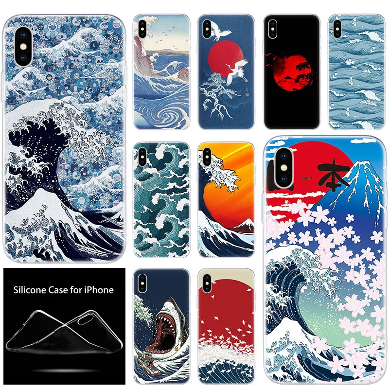 Роскошный силиконовый чехол для телефона с японским искусством большой волны Apple