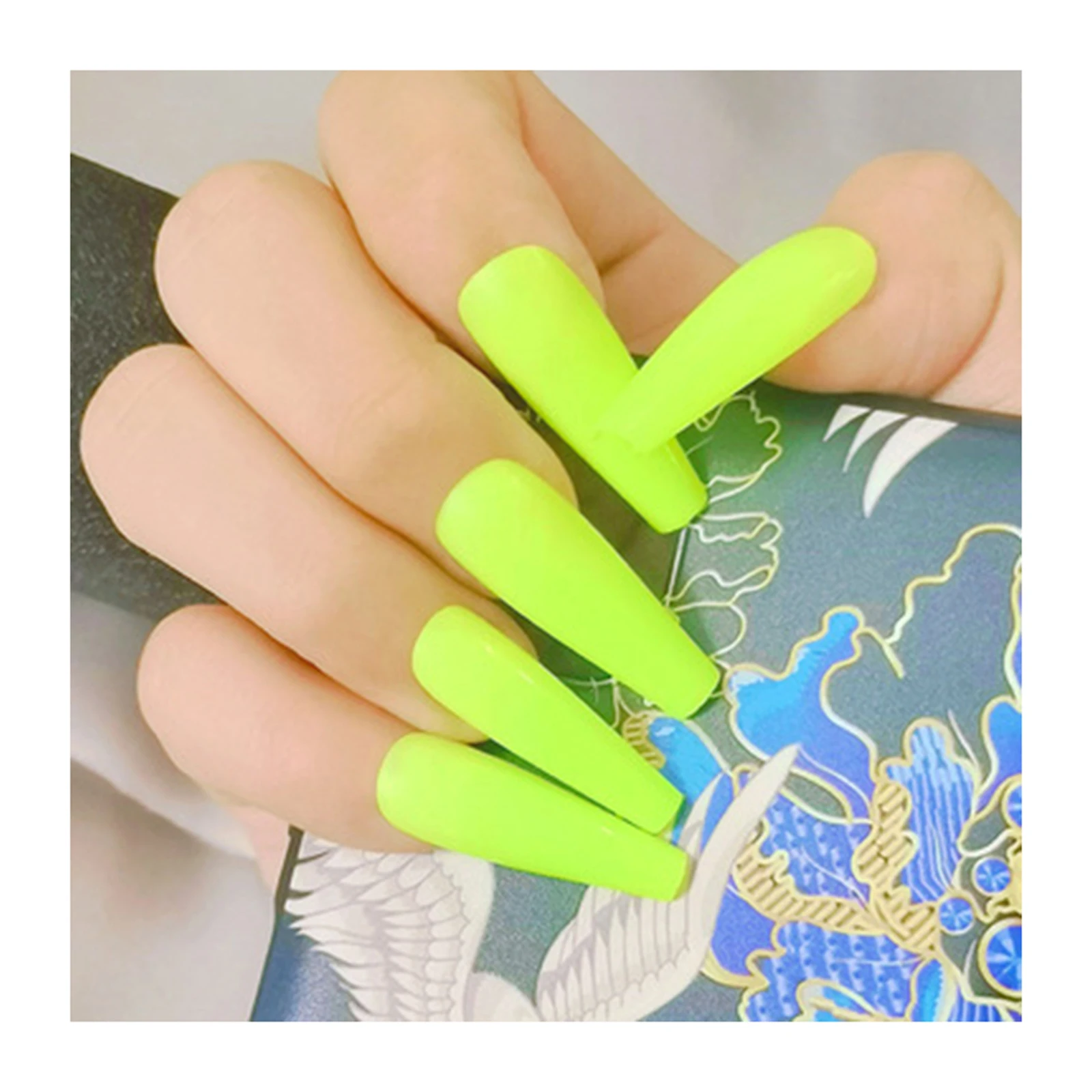 

Long Press on Nails Coffin Shape Ballerina Coffin Glossy False Nail Fingernail DIY for Women Girls HJL2019