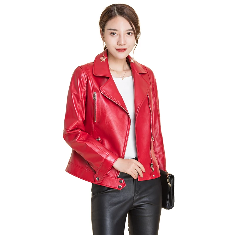

Leather Jacket Women's short coat Haining 2020 new spring and autumn self-cultivation Korean sheep leather jacket motorcycle