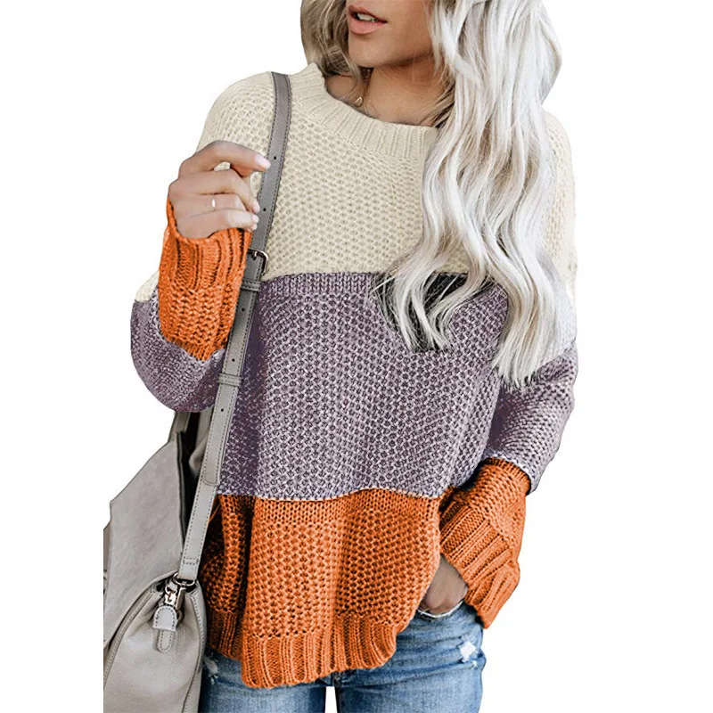 

Turtleneck Knitting Sweater autumn and winter round neck pullover color matching sweaters Sueter Mujer en*