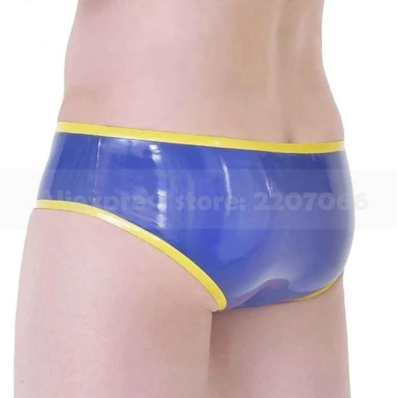 Мужские латексные боксеры ручной работы с синей и желтой отделкой резиновые