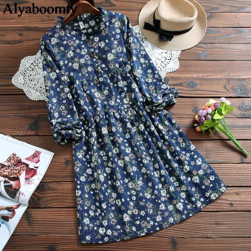 Женское мини-платье с оборками на воротнике и цветочным принтом | Женская одежда