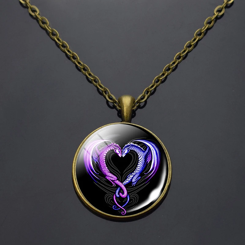 Круглый стеклянный кабошон подвеска в виде сердца дракона художественное