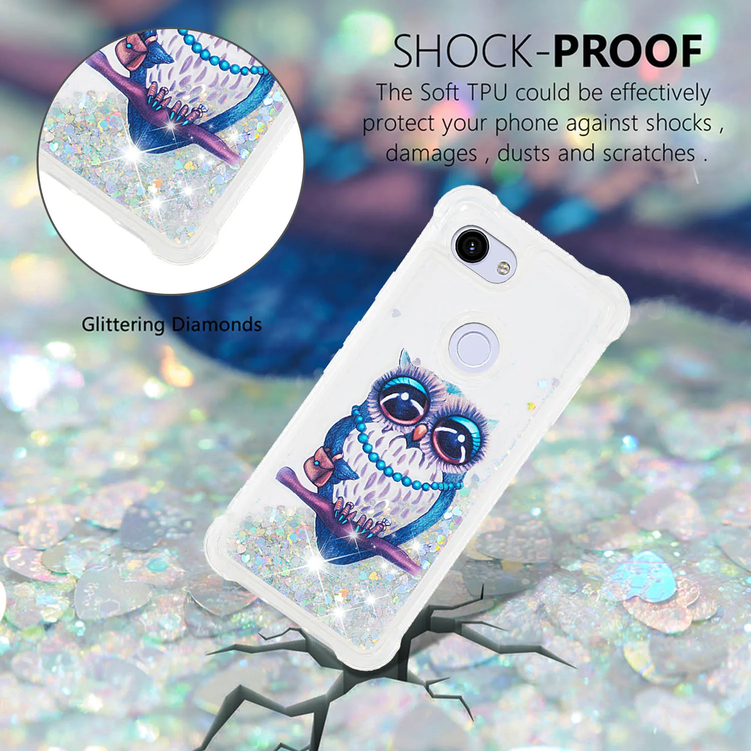 Cute Bling Liquid Quicksand Phone Case For Google Pixel 3a XL 3 Glitter Soft TPU Bumper Back Cover |
