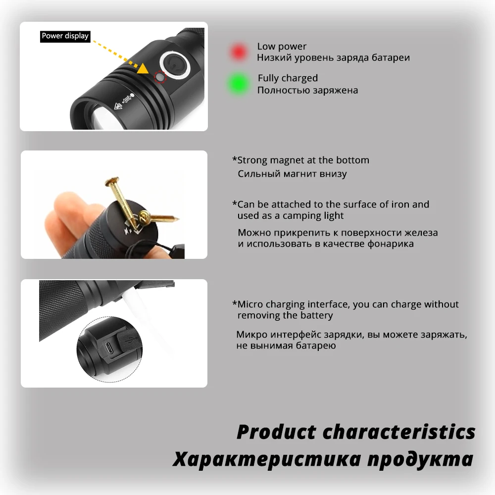 Супер яркий светодиодный фонарь XHP50 с нижним магнитом водонепроницаемый