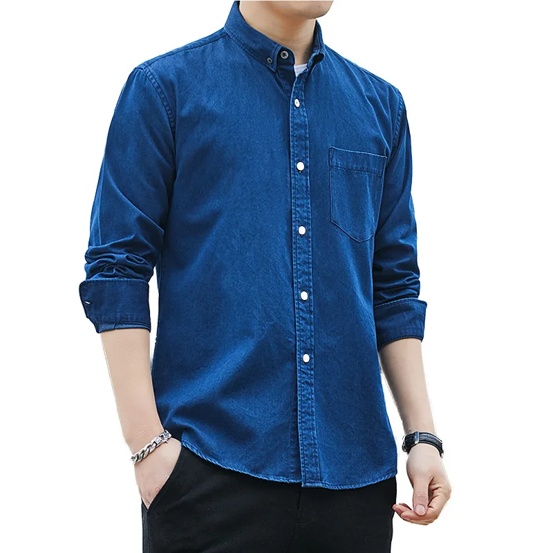 

Мужская джинсовая рубашка с длинными рукавами, простой кардиган, облегающая Повседневная рубашка большого размера, одежда для улицы, Пряма...