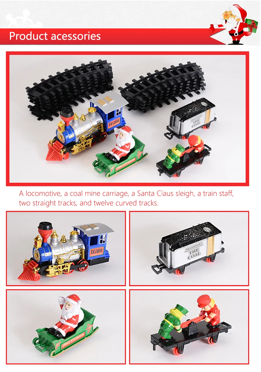Christmas Electric Rail Car Steam Train Santa Claus Track Simulation Smoke Light Music Children's Birthday/Christmas Gifts Toy |