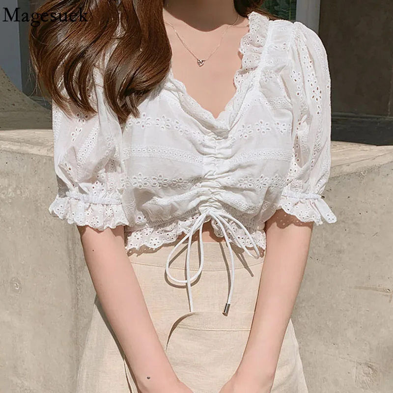 

Hollow Out Women Shirts Haut Femme White Blouse Plus Size Womens Tops and Blouses 2021 Summer Blusas Verano Mujer Femme 15402