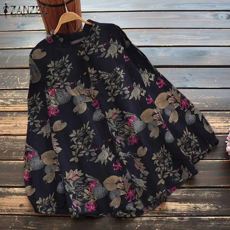 

ZANZEA Women Vintage Bohemian Printed Blouse Maxi Tops Femme Baggy Floral Shirt Autumn Button Blusa Long Sleeve O Neck Chemise