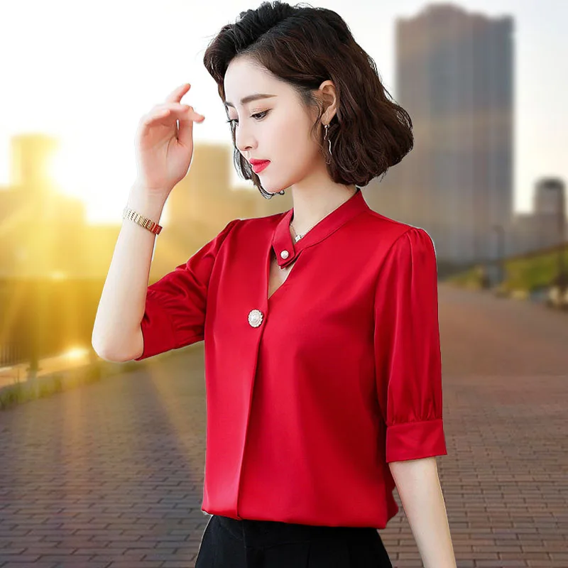 Офисная женская шифоновая блузка для женщин 2021 летняя новая однотонная тонкая