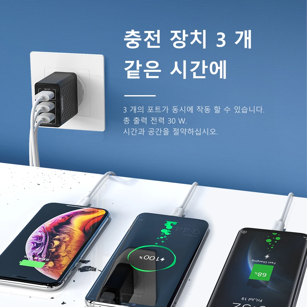TOPK B354Q 3 порта 30 Вт Быстрая зарядка 3,0 USB зарядное устройство для iPhone Xiaomi samsung huawei QC3.0 Быстрая зарядка настенное зарядное устройство для телефона