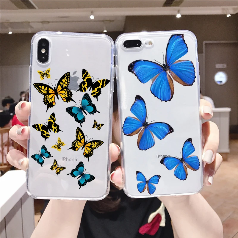 

Cute Blue Butterfly TPU Phone Case for iphone 11 Pro Max cover Soft Case for iphone XR XS MAX X 6 6s 7 8 Plus shell